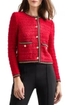 Misook Double Chain Trim Eyelash Jacket In Rouge