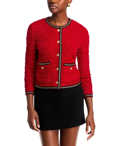 Misook Double Chain Trim Eyelash Jacket In Rouge