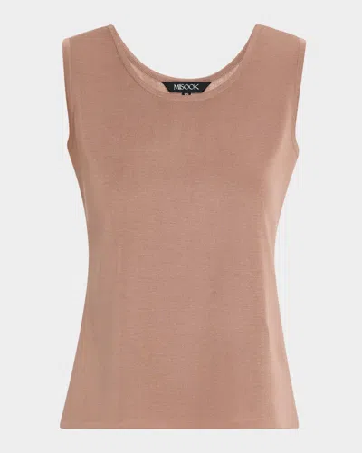Misook Double Scoop-neck Tank In Brown