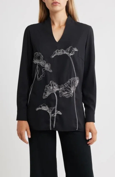 MISOOK MISOOK EMBROIDERED CRÊPE DE CHINE STAND COLLAR TUNIC