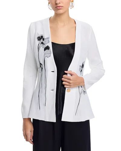 Misook Embroidered Knit Jacket In White/black