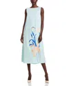 Misook Modern Fit Floral Embroidery Midi Dress In Aquatic Multi