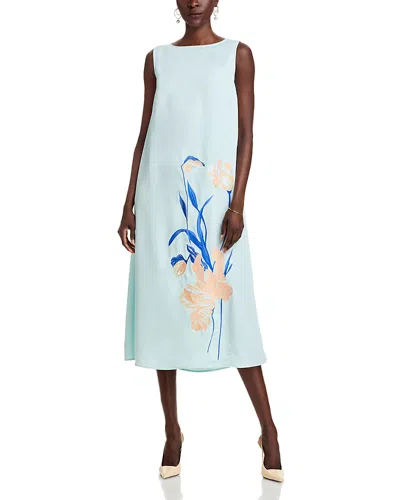 Misook Embroidered Midi Dress In Aquatic/aegean Blue Multi