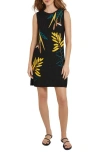Misook Embroidered Sleeveless Minidress In Black/ Ochre/ Multi