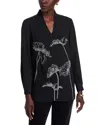 Misook Embroidered V Neck Blouse In Black