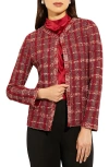 Misook Eyelash Tweed Knit Jacket In Red