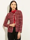 Misook Eyelash Tweed Plaid Knit Jacket In Red