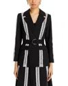 Misook Belted Eyelet-trim Twill Jacket In Black/white