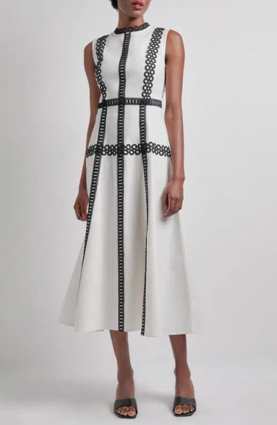 Misook Eyelet Trim Sleeveless Cotton Dress In White/black