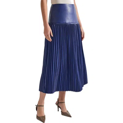 Misook Faux Leather Accordion Pleat Maxi Skirt In Starry Night Blue