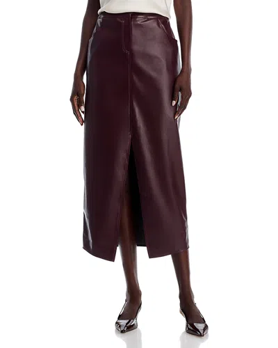 Misook Faux Leather Front Slit Midi Skirt In Mahogany