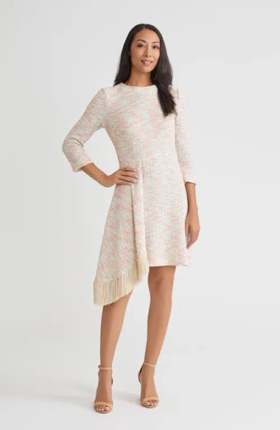 Misook Faux Wrap A-line Melange Tweed Knit Dress In White