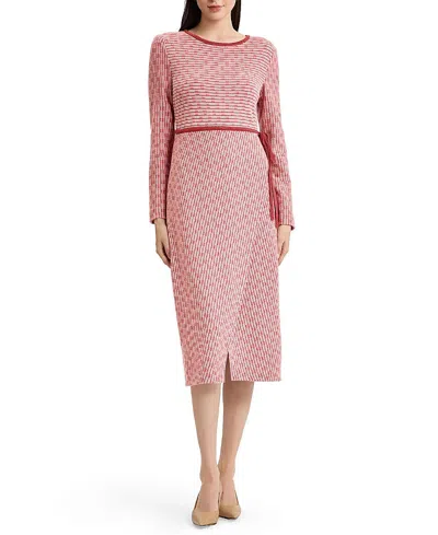Misook Faux Wrap Contrast Trim Soft Knit Straight Dress In Pink