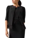 Misook Modern Fit Ostrich Feather Trim Stretch Woven Jacket In Black