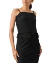 Misook Modern Fit Ostrich Feather Trim Stretch Woven Tank In Black