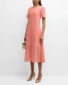 Misook Tonal Textured Stripe A-line Midi Dress In Ocean Coral