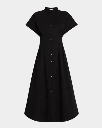 MISOOK FIT-&-FLARE COTTON BUTTON-FRONT MIDI DRESS - MODERN FIT