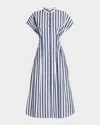 Misook Stand Collar Button Front Midi Dress In Dark Navy/white