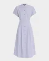 Misook Stand Collar Button Front Midi Dress In Mazarine