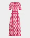 Misook A-line Midi Dress In Pink Flash/white