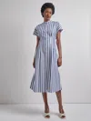 Misook Stand Collar Button Front Midi Dress In Multi