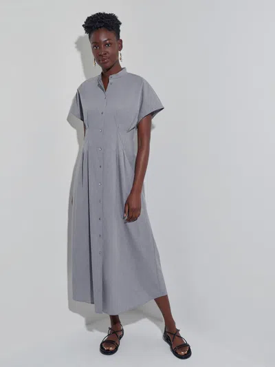 Misook Fit & Flare Button Front Maxi Dress - Modern Fit In Gray
