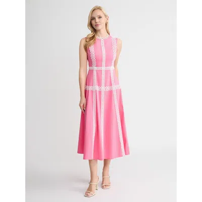 Misook Contrast Trim Midi Dress In Pink