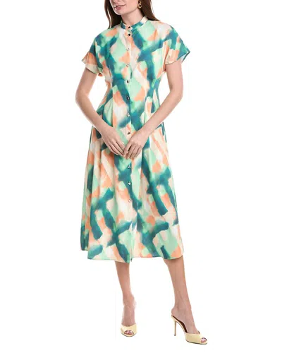Misook Fit & Flare Crepe De Chine Button Up Maxi Dress In Multi