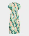 Misook Printed Shirt Dress In Green
