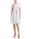 Misook Fit And Flare Embroidered Dress In Black/white