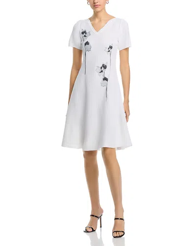 Misook Fit And Flare Embroidered Dress In Black/white