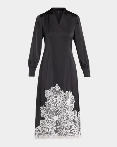 Misook Fit & Flare Lace Crepe De Chine Midi Dress In Black/whit