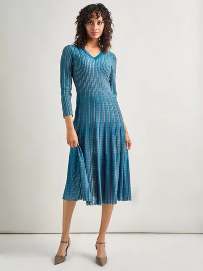 Misook Fit-and-flare Linear Textured Knit Midi Dress In Multi