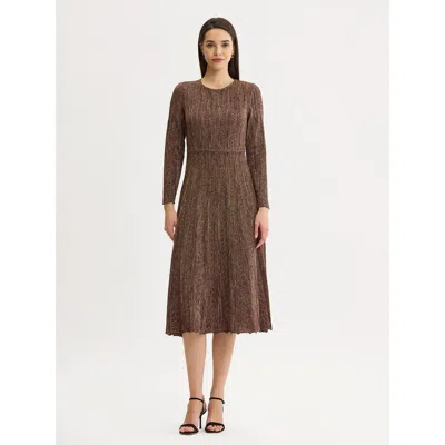 Misook Fit & Flare Lurex Knit Maxi Dress In Brown