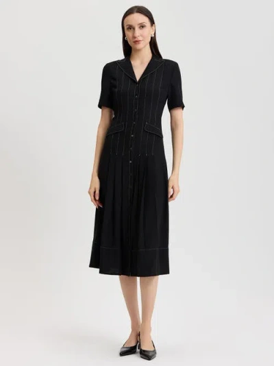 Misook Fit & Flare Monochrome Crepe Maxi Dress In Black