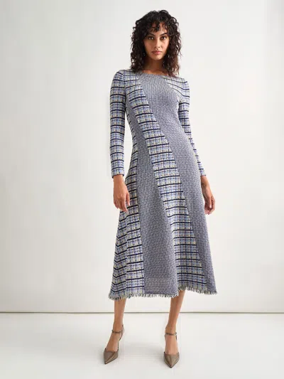 Misook Multistitch Long Sleeve Midi Dress In Starry Night Blue