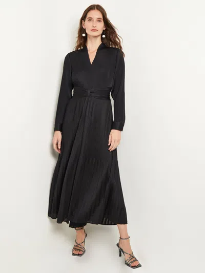 Misook Fit-and-flare Pleated Woven Maxi Dress In Black