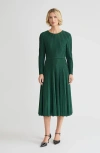 Misook Fit & Flare Raised Linear Stitch Midi Dress In Green