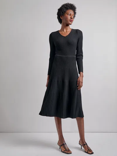Misook Fit & Flare Ribbed Soft Knit Midi Dress - Modern Fit In Black