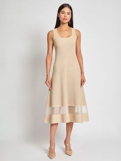 MISOOK FIT-AND-FLARE SHEER HEM KNIT MIDI DRESS, BISCOTTI - MODERN FIT