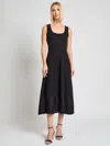 Misook Fit-and-flare Sheer Hem Knit Midi Dress, Black - Modern Fit In Black