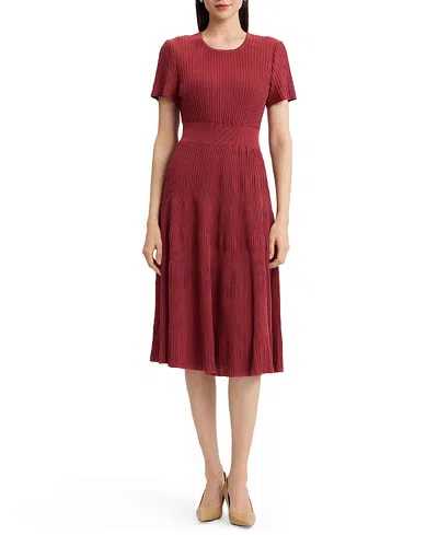 Misook Fit & Flare Tonal Ribbed Soft Knit Midi Dress In Brown