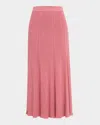 Misook Flared Ribbed Soft Knit Midi Skirt In Pink