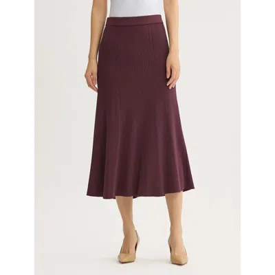 Misook Flared Tonal Ribbed Knit Maxi Skirt In Burgundy