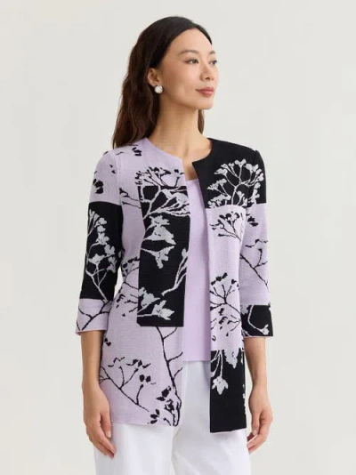 Misook Floral Colorblock Jacquard Knit Jacket In Purple