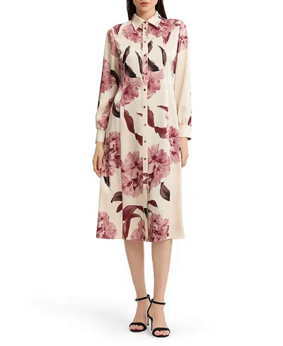 Misook Floral Crepe De Chine Midi Shirtdress In Multi