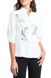 Misook Floral Embroidered Button-up Shirt In White