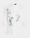 Misook Floral Embroidered Button-up Shirt