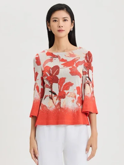 Misook Floral Jacquard Bell Sleeve Soft Knit Top In Multi