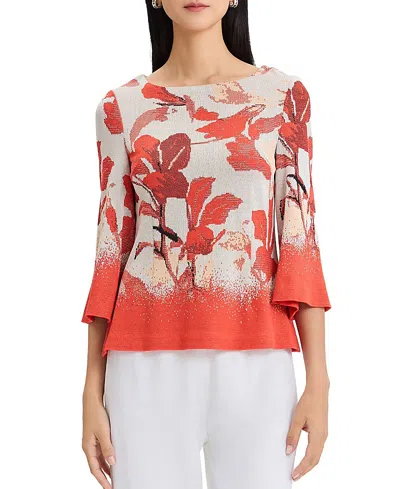 Misook Floral Jacquard Bell Sleeve Soft Knit Top In Multi